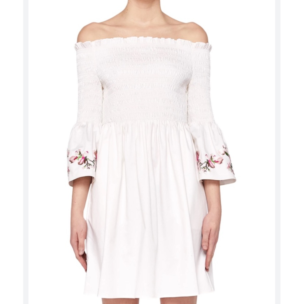 Ted Baker Floral Embroidered Ivory Smock Dress